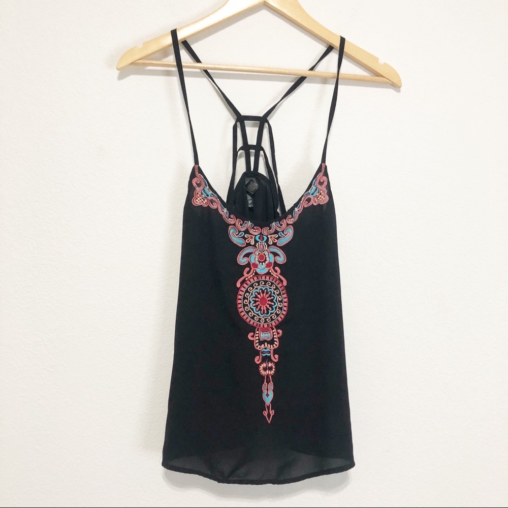 4/$25 Full Tilt Black Embroidered Ladder Back Cami